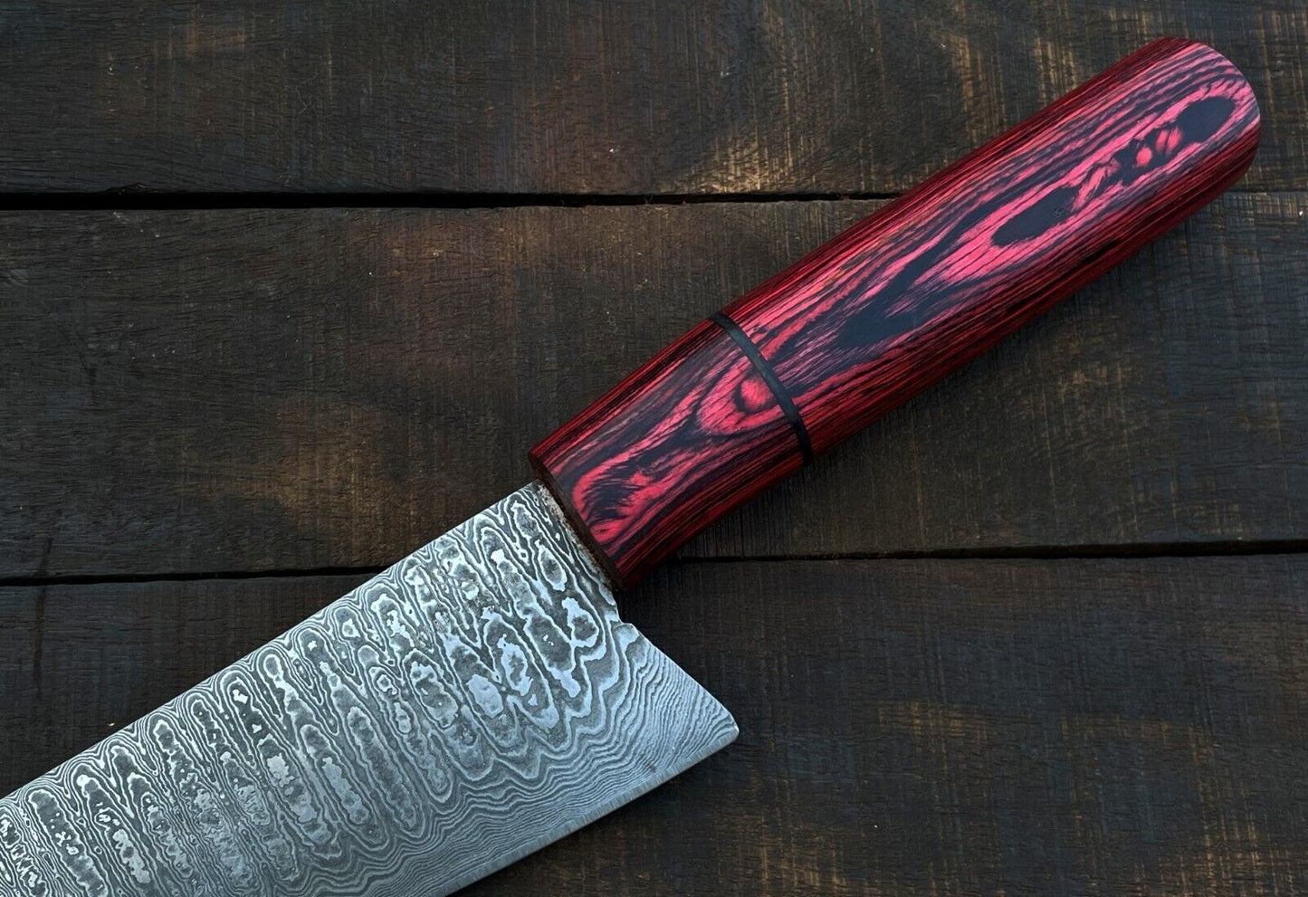 Custom Damascus Steel Chef Knife With Hardwood Handle  Leather Sheath 2