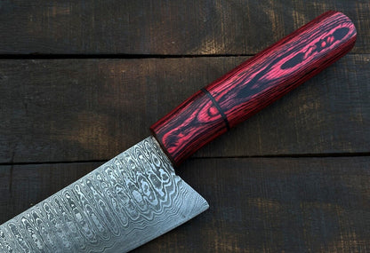 Custom Damascus Steel Chef Knife With Hardwood Handle  Leather Sheath 2