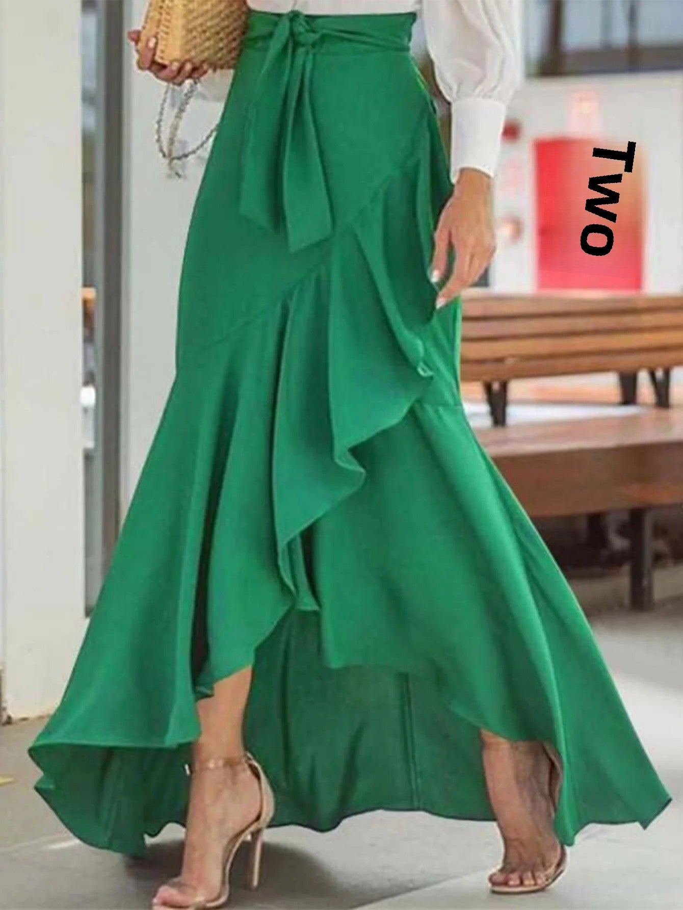 Women's Sexy High Waist Skirt, Fish Tail Hem, Lace Belt, Irregular Half Length Design