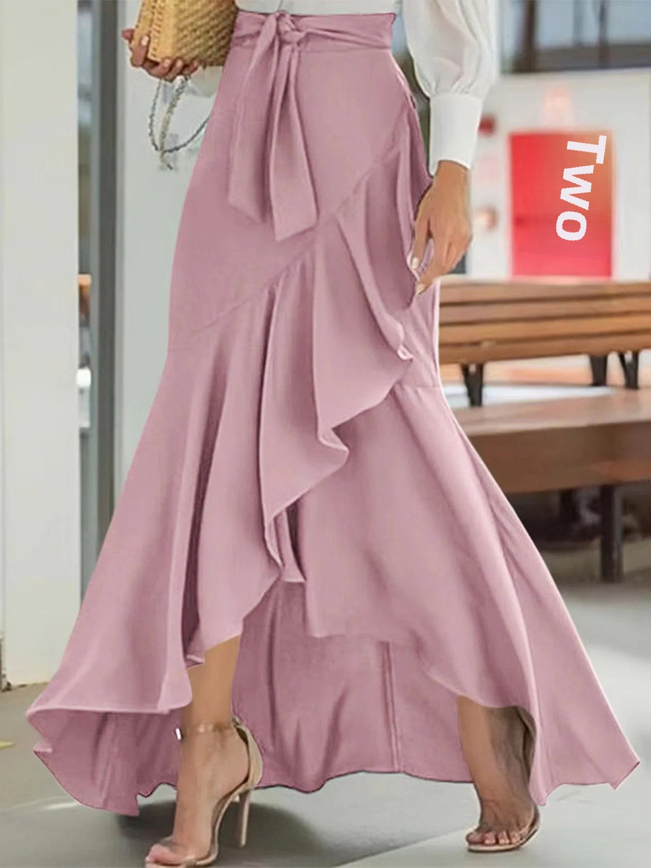 Women's Sexy High Waist Skirt, Fish Tail Hem, Lace Belt, Irregular Half Length Design