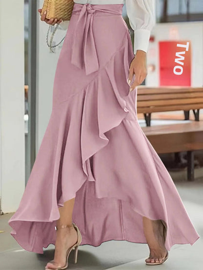 Women's Sexy High Waist Skirt, Fish Tail Hem, Lace Belt, Irregular Half Length Design