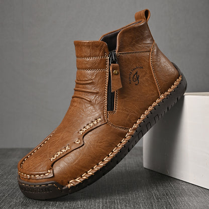 Handmade Men's Genuine Leather Shoes, Luxury Ankle Boots, Comfortable Slip On Winter Mid Cut Shoes