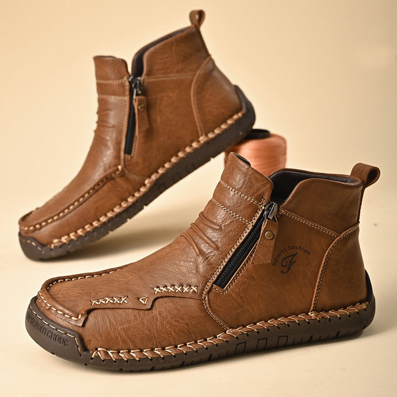 Handmade Mens Genuine Leather Shoes Luxury Ankle Boots Comfortable Slip On Winter Mid Cut Shoes 3