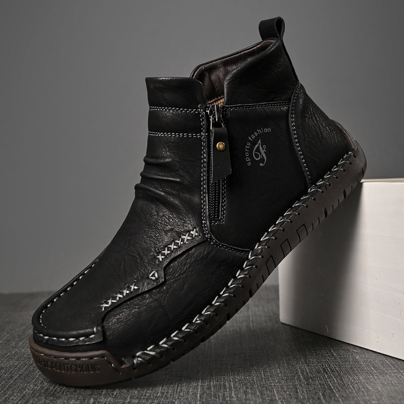Handmade Mens Genuine Leather Shoes Luxury Ankle Boots Comfortable Slip On Winter Mid Cut Shoes 4