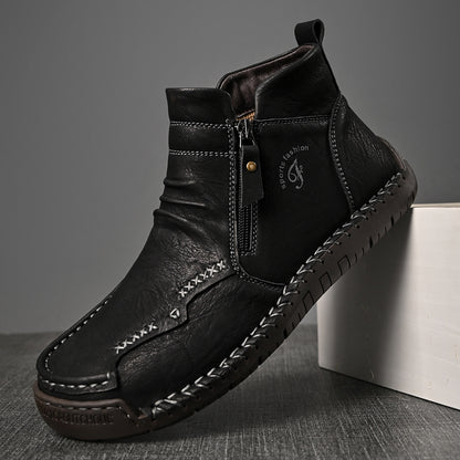 Handmade Mens Genuine Leather Shoes Luxury Ankle Boots Comfortable Slip On Winter Mid Cut Shoes 4