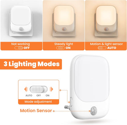 LED Motion Sensor Night Light, Plug in Dimmable Kids Bedroom Lamp, with Auto Dusk to Dawn and Wireless Cabinet Lighting