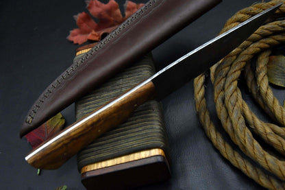 Handmade Damascus Steel Kitchen Knife  Wooden Handle With Leather Sheath 3