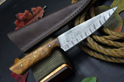 Handmade Damascus Steel Kitchen Knife  Wooden Handle With Leather Sheath 2