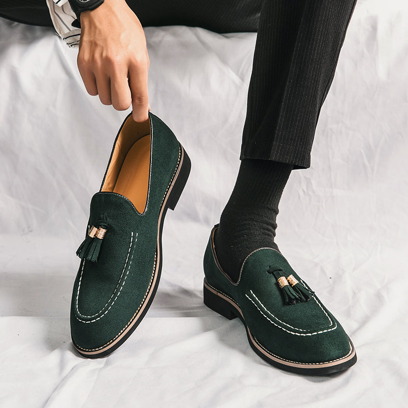 Designer Mens Moccasins, Fashion Brand Men's Suede Tassel Leather Slip-on Shoes, Retro Pointed Banquet Social Driving