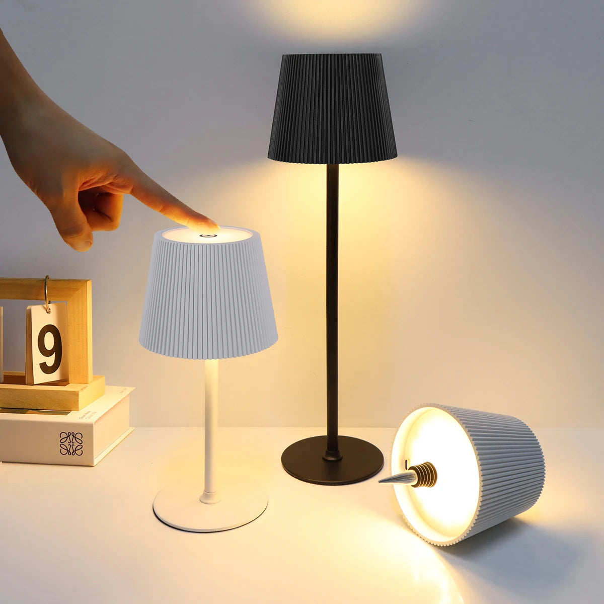 USB Rechargeable LED Table Lamp, Dimmable RGB 3 Color Lighting, Ambient Bedside Night Light, Modern Room Decor