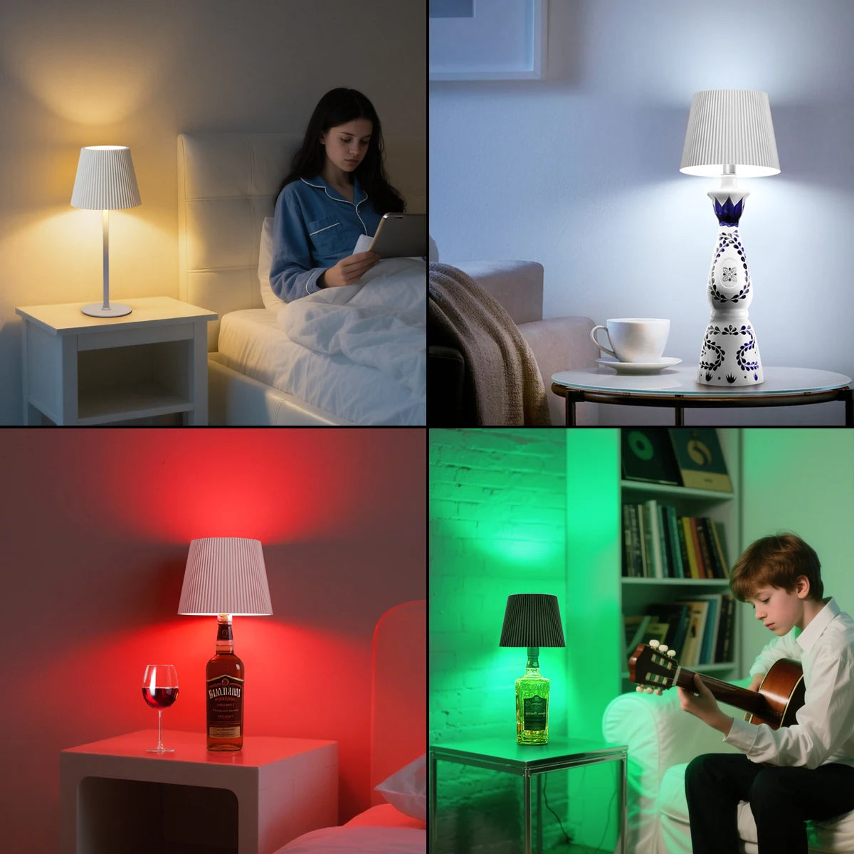 USB Rechargeable LED Table Lamp, Dimmable RGB 3 Color Lighting, Ambient Bedside Night Light, Modern Room Decor