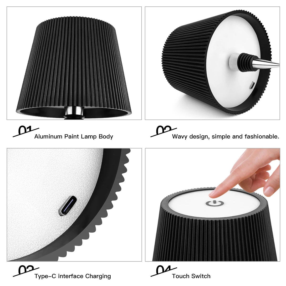 USB Rechargeable LED Table Lamp, Dimmable RGB 3 Color Lighting, Ambient Bedside Night Light, Modern Room Decor