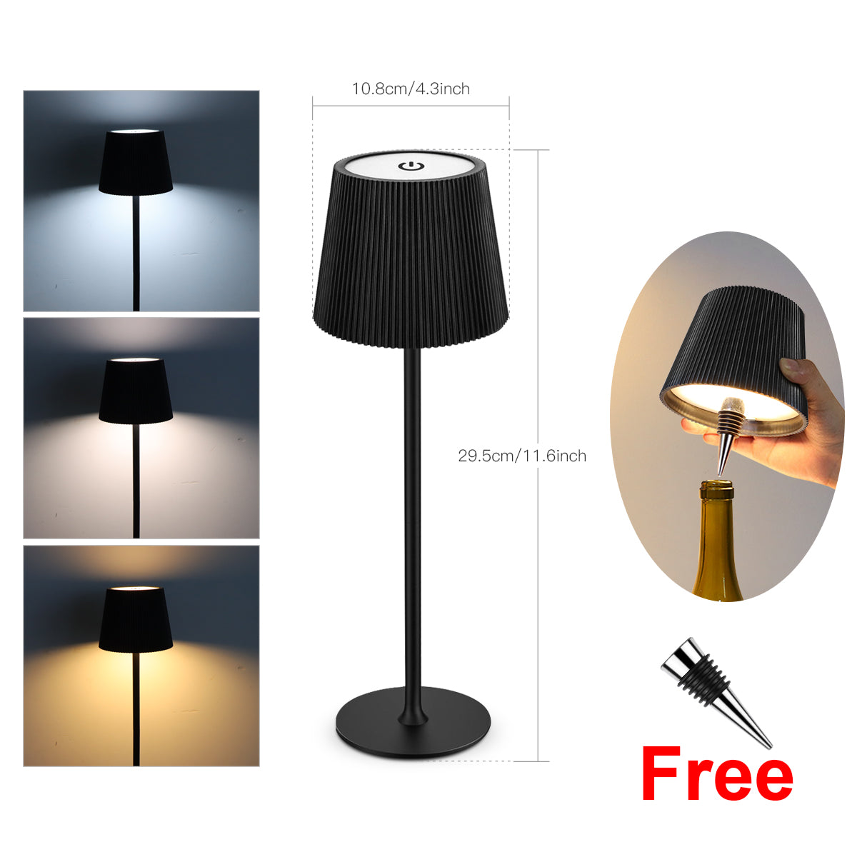 USB Rechargeable LED Table Lamp, Dimmable RGB 3 Color Lighting, Ambient Bedside Night Light, Modern Room Decor
