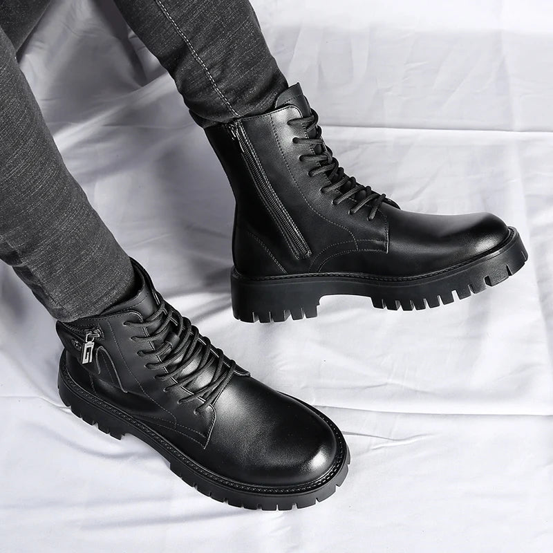 High Quality Mens Chelsea Boots Luxury Leather English Style Thick Sole Famous Brand Casual Shoes 3