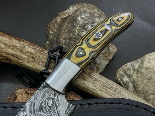 Authentic Handmade Damascus Steel Knife  Wooden Handle With Cow Leather Case 2