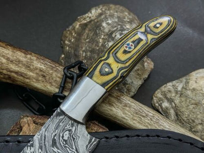 Authentic Handmade Damascus Steel Knife  Wooden Handle With Cow Leather Case 2