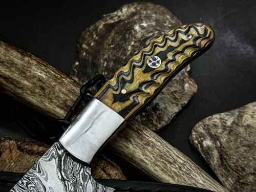 Rustic Damascus Steel Chef Knife With Wood Handle  HandStitched Leather Sheath 1