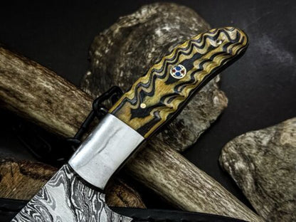 Rustic Damascus Steel Chef Knife With Wood Handle  HandStitched Leather Sheath 1
