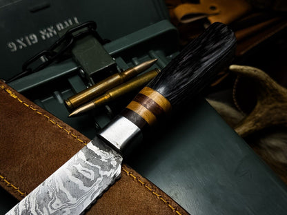 Traditional Handmade Damascus Steel Knife  Wood Handle With Cowhide Sheath 1
