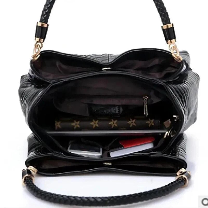 Large Capacity Womens Bag Crocodile Print Shoulder Tote Bright Face Handbag For Shopping And Work 3