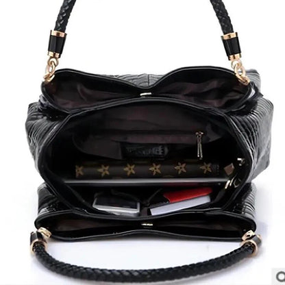 Large Capacity Womens Bag Crocodile Print Shoulder Tote Bright Face Handbag For Shopping And Work 3