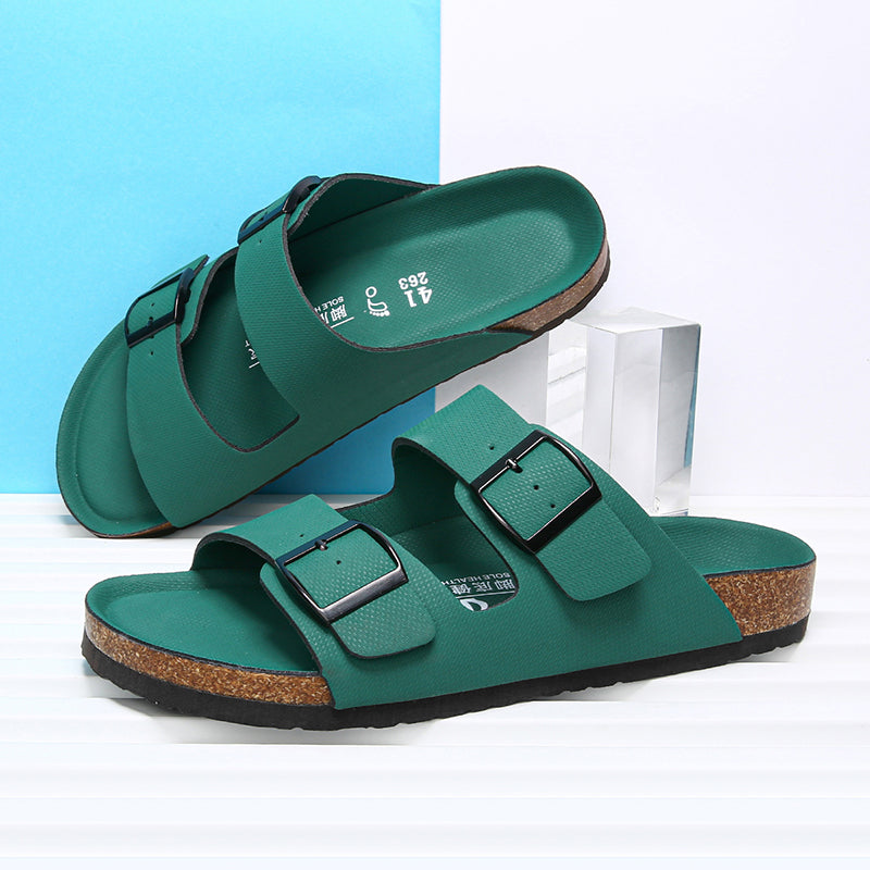 Summer Beach Slip On Flats Casual Cork Slippers Double Buckle Clogs Nonslip Soft Sole Shoes For Men 5