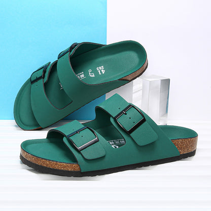Summer Beach Slip On Flats Casual Cork Slippers Double Buckle Clogs Nonslip Soft Sole Shoes For Men 5