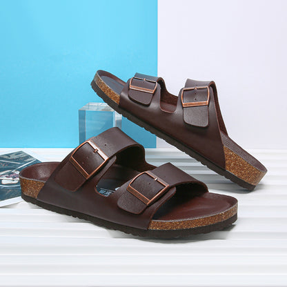 Summer Beach Slip On Flats Casual Cork Slippers Double Buckle Clogs Nonslip Soft Sole Shoes For Men 3