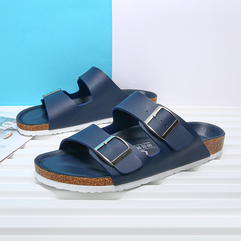 Summer Beach Slip On Flats Casual Cork Slippers Double Buckle Clogs Nonslip Soft Sole Shoes For Men 6