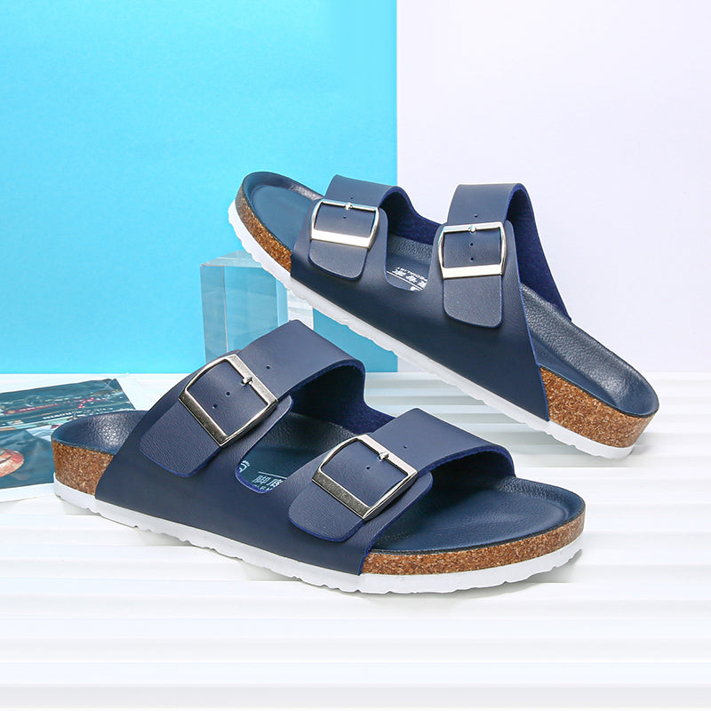 Summer Beach Slip On Flats Casual Cork Slippers Double Buckle Clogs Nonslip Soft Sole Shoes For Men 9