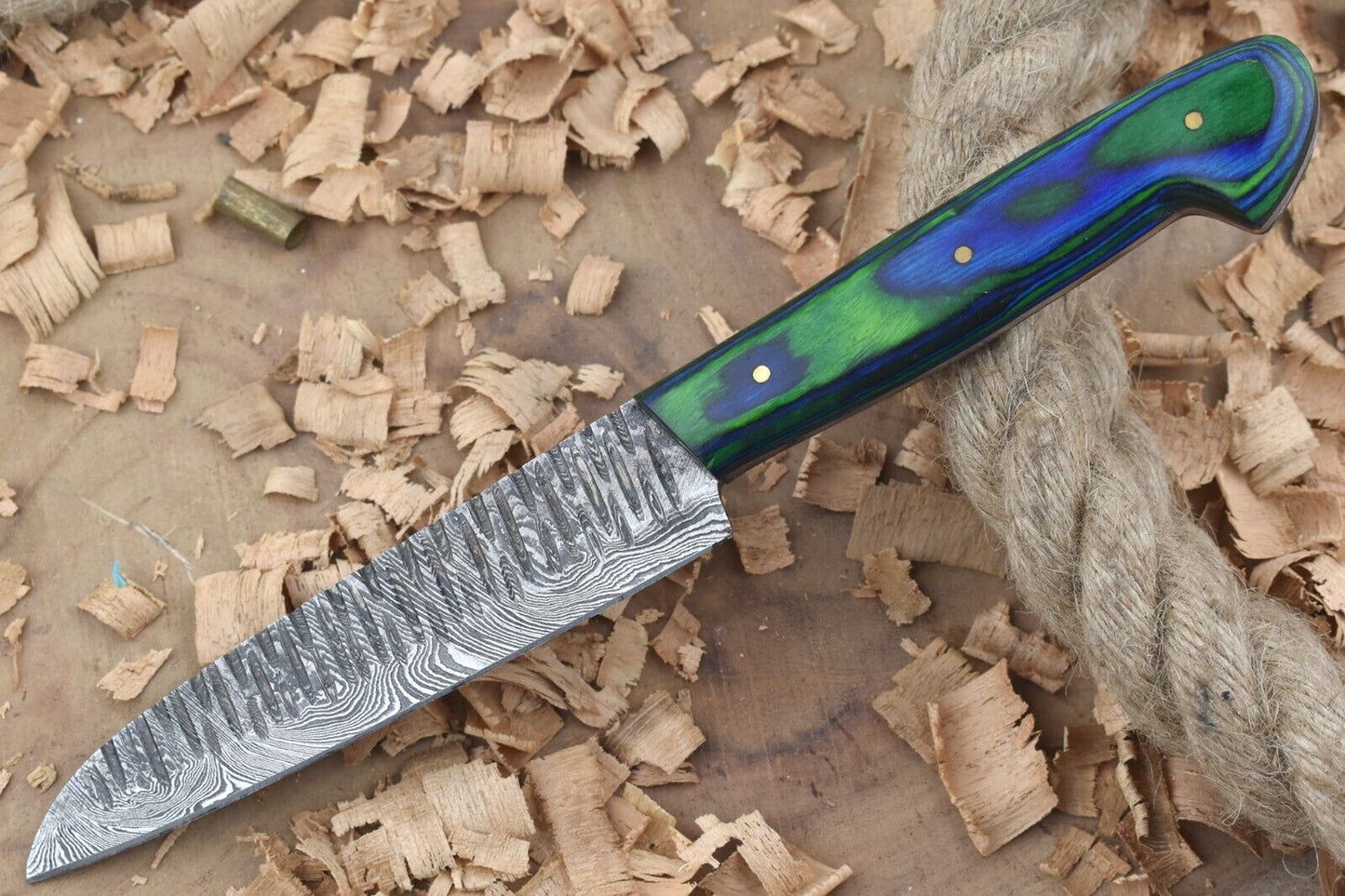 Handmade Damascus Steel Hunting Chef Knife With Wood Handle  Leather Sheath 3