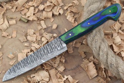 Handmade Damascus Steel Hunting Chef Knife With Wood Handle  Leather Sheath 3