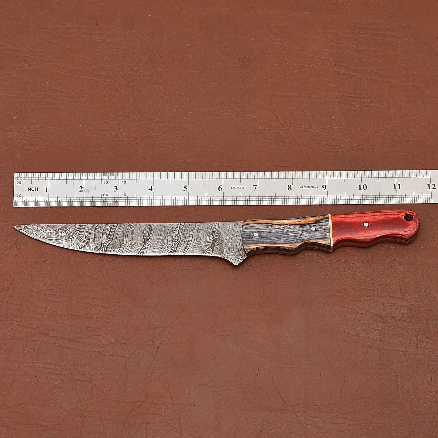Premium Handmade Damascus Chef Knife With Natural Wood Handle  Leather Case 1