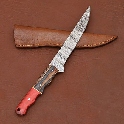Premium Handmade Damascus Chef Knife With Natural Wood Handle  Leather Case 2