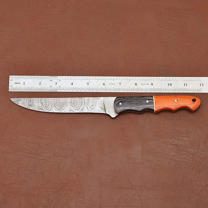 Artisan Damascus Steel Hunting Knife  Polished Wood Handle  Sheath 2