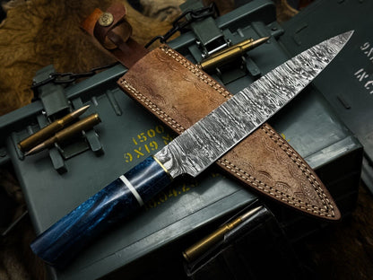 Handmade Damascus Steel Chef Knife With Resin Handle  Leather Sheath 3