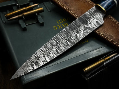 Handmade Damascus Steel Chef Knife With Resin Handle  Leather Sheath 2