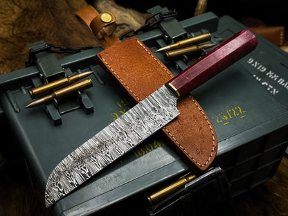Custom Damascus Steel Hunting Knife – Resin Handle & Full Tang Design