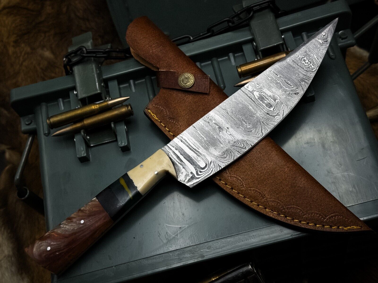 HandForged Damascus Steel Knife With Resin Handle For Kitchen  Outdoor Use 1