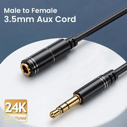 NIERBO 3.5mm Audio Extension Cable – Gold-Plated Headphone Extension Cable Male to Female TRS Cord (1m–5m)