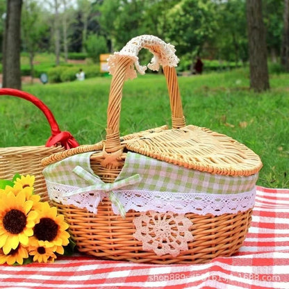 Simple Wicker Picnic And Storage Basket With Lid  Cute Handwoven Carry Basket For Home Food And Fru 3