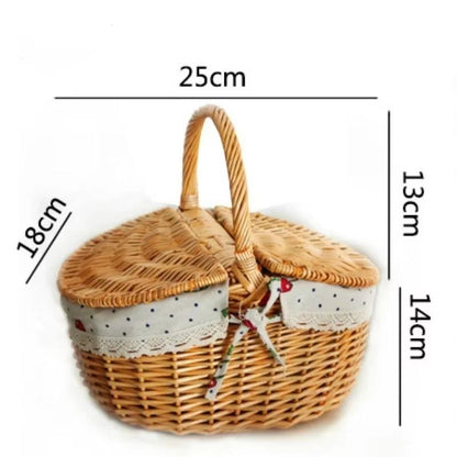 Simple Wicker Picnic And Storage Basket With Lid  Cute Handwoven Carry Basket For Home Food And Fru 4
