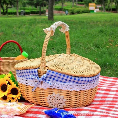 Simple Wicker Picnic And Storage Basket With Lid  Cute Handwoven Carry Basket For Home Food And Fru 5