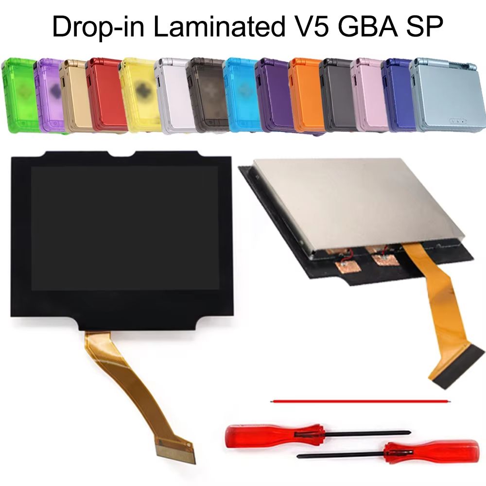 Laminated V5 IPS Backlit LCD Screen Replacement Kit for Game Boy Advance SP – No Shell Cutting Required