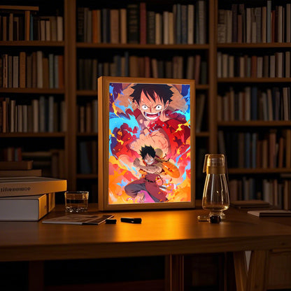 LED Night Light, Anime Photo Frame, Luffy and Zoro Manga Decor, Original Art Birthday Gift, Moon Lamp