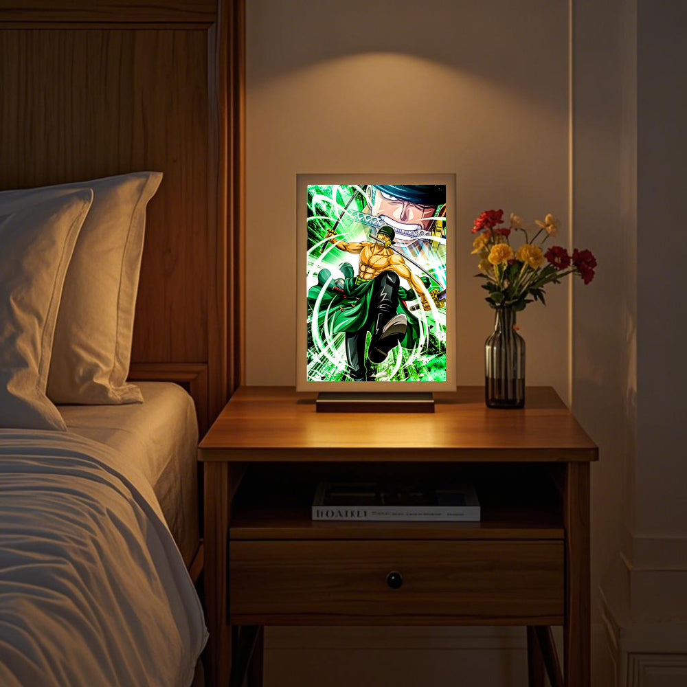 LED Night Light, Anime Photo Frame, Luffy and Zoro Manga Decor, Original Art Birthday Gift, Moon Lamp
