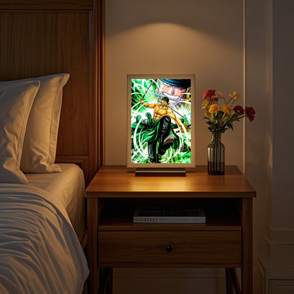 LED Night Light, Anime Photo Frame, Luffy and Zoro Manga Decor, Original Art Birthday Gift, Moon Lamp