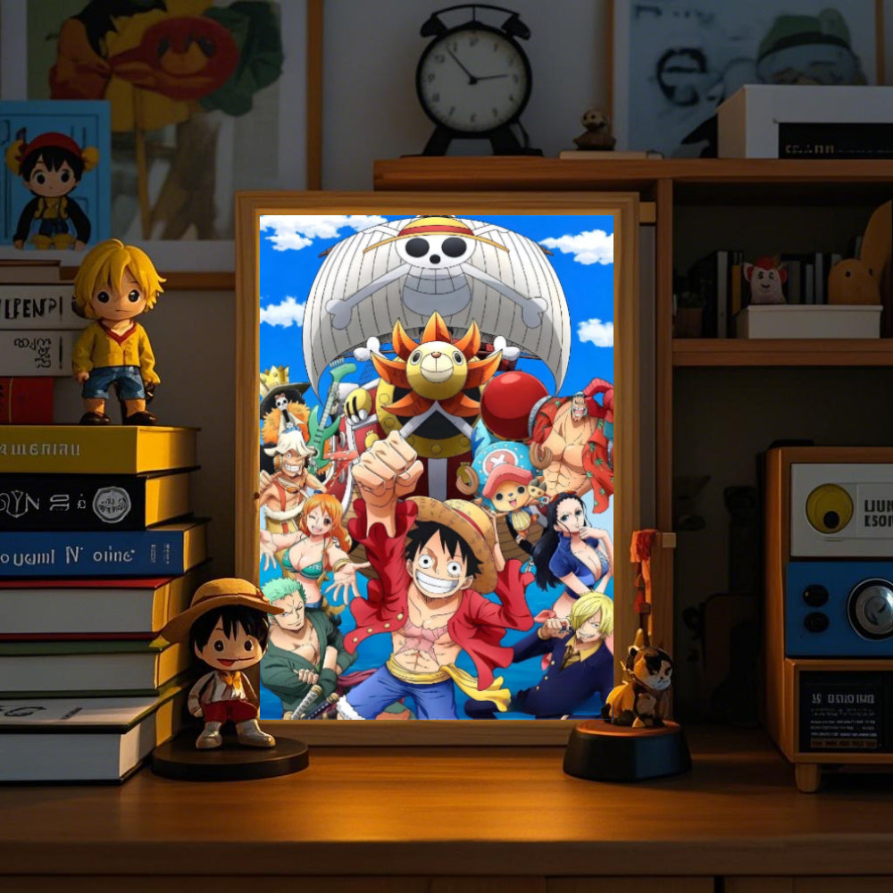 LED Night Light, Anime Photo Frame, Luffy and Zoro Manga Decor, Original Art Birthday Gift, Moon Lamp