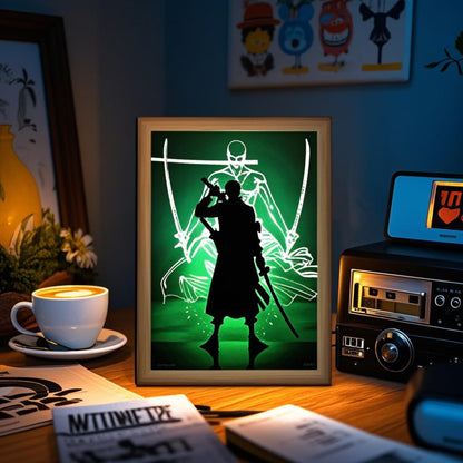 LED Night Light, Anime Photo Frame, Luffy and Zoro Manga Decor, Original Art Birthday Gift, Moon Lamp