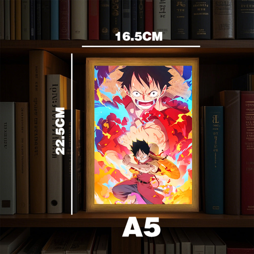 LED Night Light, Anime Photo Frame, Luffy and Zoro Manga Decor, Original Art Birthday Gift, Moon Lamp